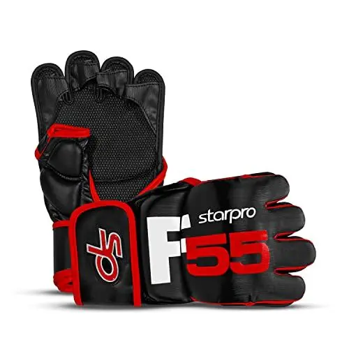 Produktbild: Starpro F55 Fusion Grappling Handschuhe - Premium Synthetisches Cronos Leder - Schwarz Rot - Für professionelles Training MMA Sparring Kickboxen Boxsack Workouts und Fitnessübungen - Männer & Frauen