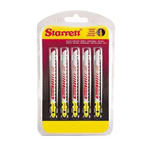 Produktbild: Starrett Holzschneiden Stichsägeblätter - 5er-Pack BU310DT-5 Bimetallsäge mit einheitlichem Schaft Verjüngte Klinge Saubere Schnitte - Kompatibel mit Bosch Dewalt Hitachi Festool Milwaukee