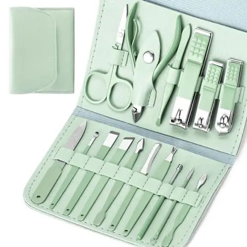 Produktbild: START MAKERS Maniküre Set, 16 in 1 Nagelschere Set, Nagelpflegeset Professionelle Nagelset, Alltäglich Nägel Set, Nageletui Damen mit Tragbarem, Nagelset Maniküre Für Reise, Zuhause (Grün)