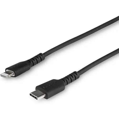 Produktbild: StarTech.com 1m USB-C auf Lightning-Kabel - Hochbelastbare, robuste Aramidfaser - Lade-/Synchronisationskabel - Apple MFi-zertifiziert iPad/iPhone 12 - Schwarz (RUSBCLTMM1MB)