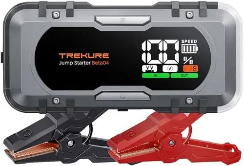 Produktbild: Starthilfe Powerbank 6000A, TREKURE 65W Schnellladung Auto Starthilfe Powerbank für All Benzin und 12.0L Dieselmotor, Starthilfe mit 600 Lumen LED Taschenlampe und Doppelstart