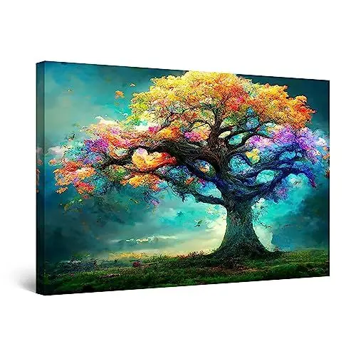 Produktbild: Startonight Leinwand Wandkunst – Abstrakt Bunter Baum Einzelne Malerei – Kunstwerk für Wohnzimmer Großes Bild Heim Dekoration Drucken Moderne und Malerei Wohnzimmer Groß Wand Bild 80 x 120 cm