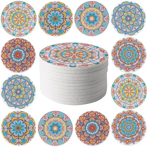 Produktbild: STARUBY 12 Stück Filz Untersetzer, Untersetzer für Getränke, Untersetzer für den Couchtisch, saugfähige Untersetzer für Küche und Esszimmer Dekoration, 10cm im Durchmesser Blume