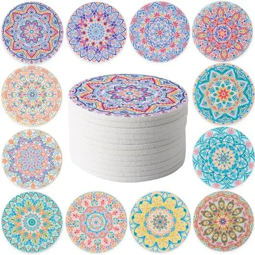 Produktbild: STARUBY 12 Stück Filz Untersetzer, Untersetzer für Getränke, Untersetzer für den Couchtisch, saugfähige Untersetzer für Küche und Esszimmer Dekoration, 10cm im Durchmesser Blumen