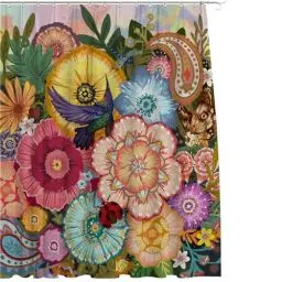 Produktbild: STARUBY Generisch Blumenmuster Duschvorhang, Badvorhang aus Polyester Stoff, Duschvorhang Set Badewannenvorhang für Badezimmer Badewanne, Bauernhaus Baddekoration, 180x180cm