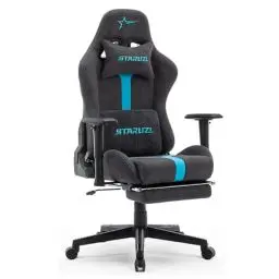Produktbild: STARUZI Ergonomischer Gaming Stuhl aus Wildlederimitat Stoff, Gamer PC Stuhl mit Fußstütze, Atmungsaktiver Game Chair mit Verstellbaren Rückenlehne, Grau-Blau