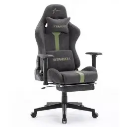 Produktbild: STARUZI Gaming Stuhl aus Wildlederimitat Stoff, Ergonomischer PC Stuhl, Gamer Stuhl mit Fußstütze, Atmungsaktiver Game Drehsessel mit Verstellbare Armlehne, Grau-Grün