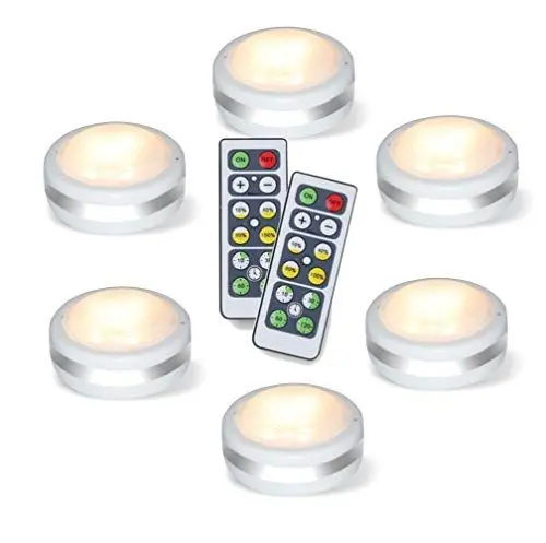 Produktbild: Led Schrankbeleuchtung Batterie, 6er Unterbauleuchte Küche mit Fernbedienung, Kabellos Schranklicht Batteriebetrieben, Led Dimmbar Spot Nachtlicht für Treppen Vitrine Schrank Halloween Kürbis