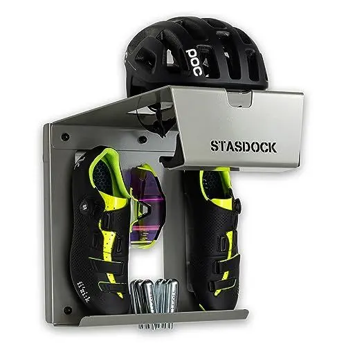 Produktbild: Stasdock Fahrrad Wandhalterung - Rennrad Halterung Wand Träger (Deep Silver) Fahrradträger für Zuhause - Fahrradwandhalter auch für Helm Patronen und Schuhen