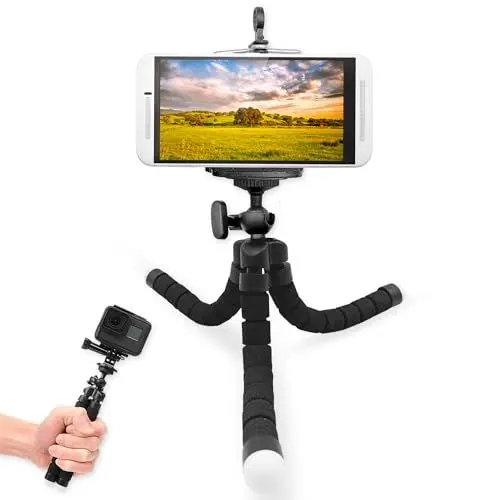 Produktbild: Stativ | Handy Stativ mit Flexibler Halterung ideal für Smartphone und Kamera | Stativ für Smartphone - Mini Stativ - Mini Tripod, flexibel und auch als Selfie Stick verwendbar