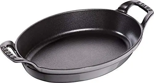 Produktbild: STAUB Ofenform/Servierplatte/Auflaufform, oval mit 2 Griffen, 24 cm, 1 L, Gusseisen, Für alle Herdarten inkl. Induktion & Backofen, stapelbar, Graphitgrau