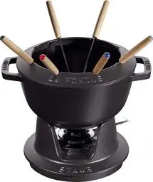 Produktbild: STAUB Fondue Set mit 6 Gabeln, Gusseisen, 20 cm, 2,3 l, Geeignet für Käse- Schoko- und Fleisch-Fondue, Schwarz