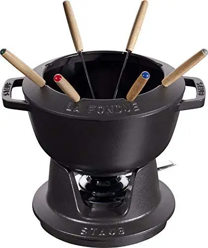 Produktbild: STAUB Fondue Set mit 6 Gabeln, Gusseisen, 20 cm, 2,3 l, Geeignet für Käse- Schoko- und Fleisch-Fondue, Schwarz