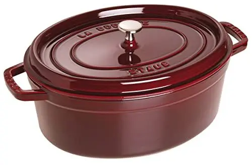 Produktbild: STAUB Gusseisen Bräter/Cocotte, Oval 33 cm, 6,7 L, Aromaregen Funktion, Für alle Herdarten geeignet, Grenadine