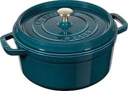 Produktbild: STAUB Gusseisen Bräter/Cocotte, Rund 24 cm, 3,8 L, Aromaregen Funktion für optimale Befeuchtung, Für alle Herdarten inkl. Induktion & Backofen, La Mer