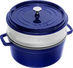 Produktbild: STAUB Gusseisen Bräter/Cocotte, mit Dämpfeinsatz, Rund 26 cm, 5,2 L, Aromaregen Funktion, Für alle Herdarten geeignet, Dunkelblau