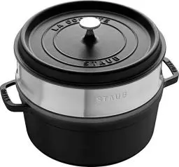 Produktbild: STAUB Gusseisen Bräter/Cocotte, mit Dämpfeinsatz, Rund 26 cm, 5,2 L, Aromaregen Funktion, Für alle Herdarten geeignet, Schwarz