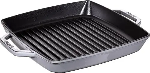 Produktbild: STAUB Gusseisen Grillpfanne mit zwei Griffen, Induktionsgeeignet, Quadratisch, 28 cm, Graphitgrau