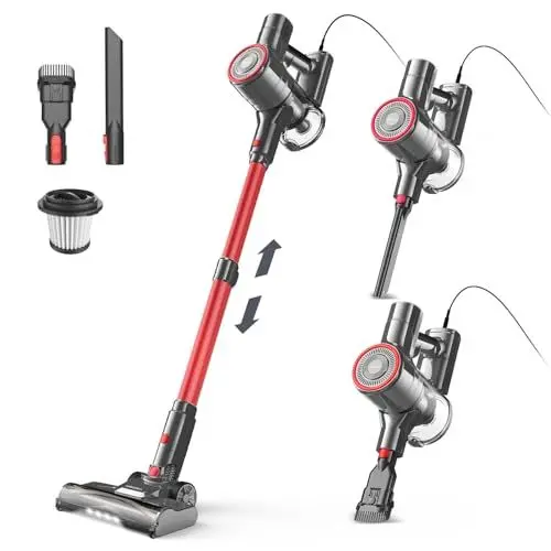 Produktbild: Staubsauger, 6-in-1 Stielstaubsauger & Handstaubsauger mit 6M Kabel, 23Kpa stark Saugkraft, 600W Motor, freistehender Staubsauger Beutellos Vacuum Cleaner für Harte Böden Teppich, klein leicht leiser