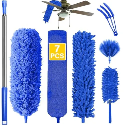 Produktbild: Staubwedel Teleskop Waschbar FüR Decke, Staubwedel Lang Ausziehbar 37-256cm, Duster Mikrofaser Staubwischer, Spinnenwebenentferner Entfernt MüHelos Staub Und Spinnweben, Verbiegbare Eckbesen 7 Blau