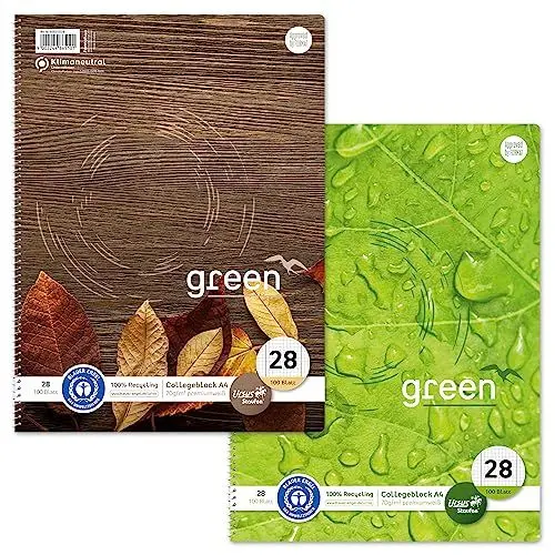 Produktbild: Staufen Design Collegeblock - DIN A4, Lineatur 28 (kariert mit Randlinien), 2 Blöcke je 100 Blatt, 4-fach Lochung, 70 g/m² Recyclingpapier