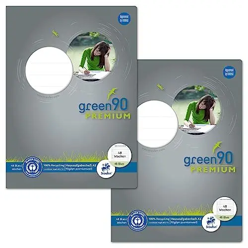 Produktbild: Staufen premio Hausaufgabenheft - DIN A5, 2 Hefte je 48 Blatt für 48 Wochen, 90 g/m² Recyclingpapier, runde Ecken verhindern „Eselsohren“