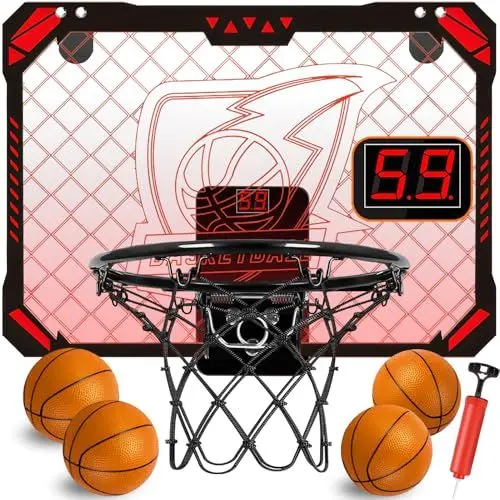 Produktbild: STAY GENT Mini Basketballkorb Indoor mit Mehrfarbig LED-Lichter Automatischer Anzeiger & 4 Bällen, Tür Basketballkorb für Kinder 3 5 6 7 8 9 10 11 12 Set Außen Basketball Spiele für Zimmer Haus Büro