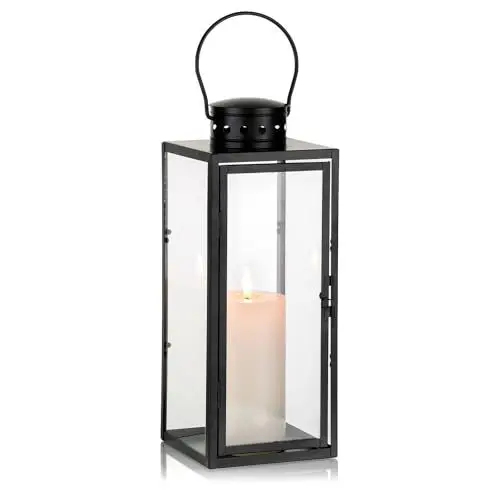 Produktbild: Staymoment Laterne Deko Schwarz für Draußen: 35 cm Windlicht groß outdoor als als Balkon Garten Deko modern Tischdeko Grablaterne Kerzenständer Beleuchtung