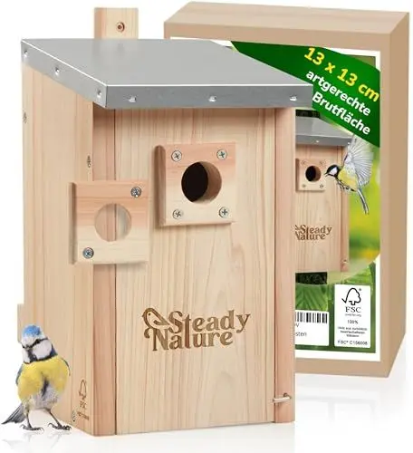 Produktbild: Steady Nature Nistkasten Meisen für Blaumeisen und Kohlmeisen - Meisennistkästen zum Aufhängen - Meisenkasten - Vogelhaus nach NABU - Vogelhotel - Brutkasten für Vögel