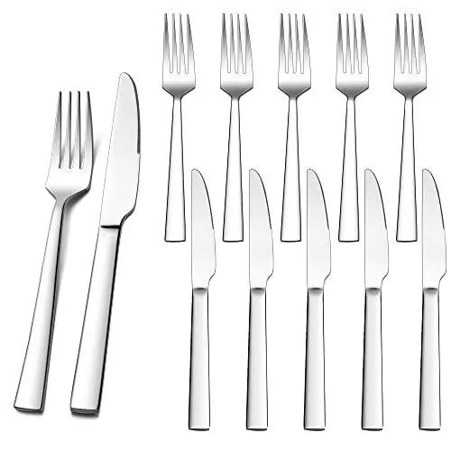Produktbild: Steakbesteck Set, HaWare 12-teilig Edelstahl Tafelmesser und Tafelgabeln Set für 6 Personen, Hochwertiges Besteck Set mit 6 Messern und 6 Gabeln für Haushalt/Restaurant, Rostfrei & Spülmaschinenfest