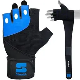 Produktbild: Stealth Sports Trainingshandschuhe mit Handgelenkstütze – gepolsterte Trainingshandschuhe – Fitness-Handschuhe Herren & Damen – Gewichtheber-Handschuhe Training Fitness Bodybuilding,E9(Blau,L)