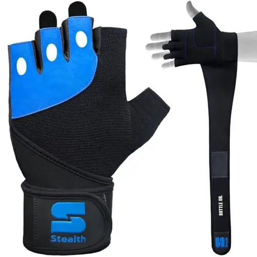 Produktbild: Stealth Sports Trainingshandschuhe mit Handgelenkstütze – gepolsterte Trainingshandschuhe – Fitness-Handschuhe Herren & Damen – Gewichtheber-Handschuhe Training Fitness Bodybuilding,E9(Blau,L)