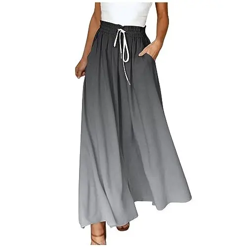 Produktbild: Steampunk Damen Elegant Weites Bein Palazzo Hose Mit Kordelzug - Elastisch Hohe Taille Sommerhose Wide Leg Jogger Palazzohose Druck (1-Gray, XXL)