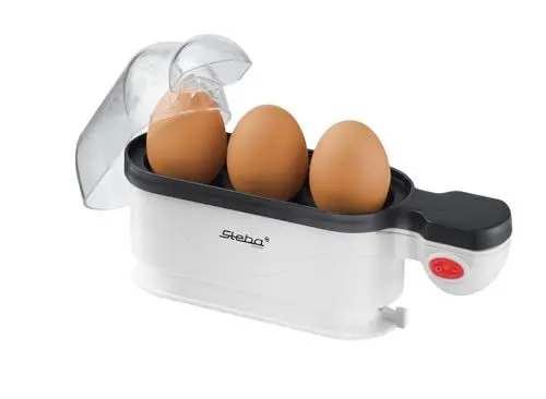 Produktbild: Steba Eierkocher, Kochschale antihaftbeschichtet, für max. 3 Eier, Eiertray mit Tragegriff, Messbecher mit Eierpick, 350 Watt, EK 4