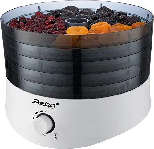 Produktbild: Steba Dörrautomat ED 4 | Zum Trocknen und Haltbarmachen von Obst, Gemüse, Kräutern u.v.m. | Elektronische Temperaturregelung von 40-70°C | 5 BPA-freie Aufsätze auch einzeln verwendbar, Schwarz/Weiß