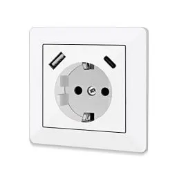 Produktbild: Steckdose mit USB Anschluss und Typ C (max. 5 V 3,4 A) Schuko Steckdose mit USB Anschluss Glänzend Schuko Unterputz Steckdose System 55 Reinweiß Wandsteckdose Schutzkontaktsteckdose
