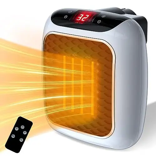 Produktbild: Steckdosen Heizlüfter mit Fernbedienung,1200W Mini Keramik Heizlüfter Bad Energiesparend Leise Heizung Heizstrahler mit 12h Timer Thermostat Überhitzungsschutz für Schlafzimmer Büro