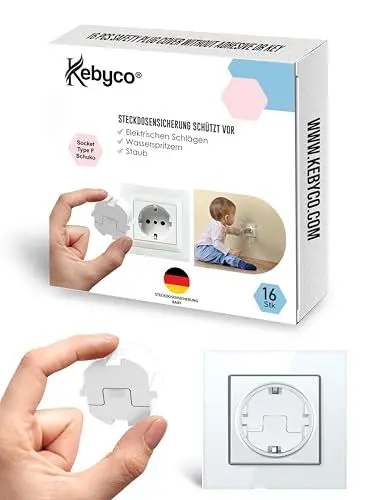 Produktbild: (16 Stk) Steckdosen Kindersicherung -Steckdosenschutz Kindersicherung - Kindersicherung Steckdose - Steckdosensicherung Baby ohne Klebstoff oder Schlüssel, für SchuKo Steckdosen Typ F (Weiß)