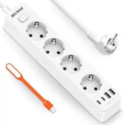 Produktbild: Steckdosenleiste 4 USB Mehrfachsteckdose Wandmontage 4-Fach Steckerleiste Überspannungsschutz 2 USB C Steckdose mit Schalter 4000W 16A Verteilersteckdose Multisteckdose mit 1,8M Kabel, Weiß