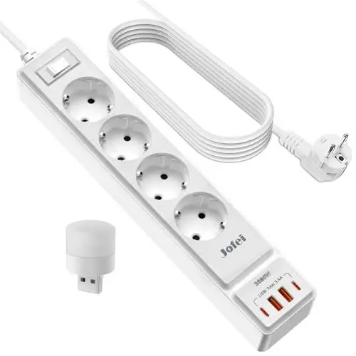 Produktbild: Steckdosenleiste 8 n 1 Mehrfachsteckdose mit USB, 3680W Steckerleiste mit Schalter, Überspannungsschutz 16A Mehrfachstecker mit 2 USB C Verteilersteckdose für Smartphones, Laptop, iPAD,Weiß