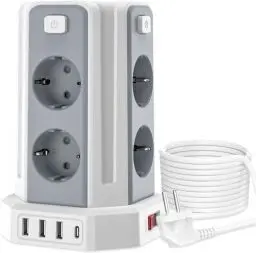 Produktbild: Steckdosenleiste mit 4 USB, Sameriver 8 Fach Mehrfachsteckdose Überspannungsschutz, Steckdosenleiste Steckdose mit Schalter, 2M Verlängerungskabel,Steckdosenturm Mehrfachstecker für Zuhause,Büro
