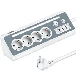 Produktbild: Steckdosenleiste mit USB und 2 Type-C, 4 Fach Ecksteckdose Mehrfachsteckdose mit LED Licht, Steckerleiste Überspannungsschutz 3680W 16A,90° Mehrfachstecker mit Schalter für Küche Büro Heim
