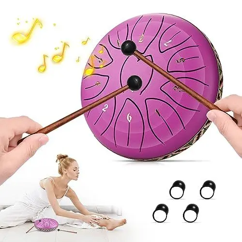 Produktbild: Steel Tongue Drum, 6 Zoll 11 Noten Zungentrommel Scheibentrommel Steel Pan Töne Schlaginstrument Handpan Instrument Drum mit Tragetasche, Musikbuch, Schlägel, Fingerpicks Meditation Klangheilung