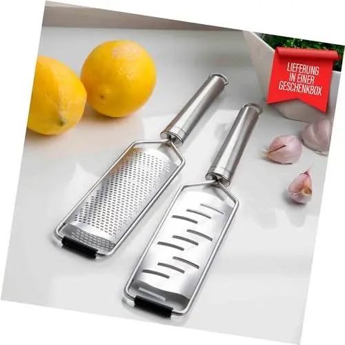 Produktbild: Steel-Function 2 Stück Küchenreibe aus rostfreiem Stahl | Reibe Edelstahl mit ergonomischem Griff | Multifunktionales Set als Parmesanreibe, Käsereibe | Küchenreibe Hand im Stylistisches Aussehen