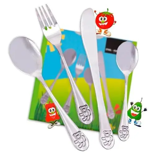 Produktbild: Steel-Function Kinderbesteck Set 4 Teilig | Kinderbesteck Edelstahl zur Entwicklung feinmotorischer Essfertigkeiten | Kinder Besteckset mit Teddybär-Motiv | Kinder Besteck in Stilvollem Design