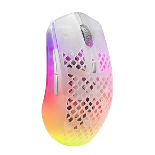 Produktbild: SteelSeries Aerox 3 Wireless - RGB Gaming-Mouse mit Öffnungen in der Oberfläche - Federleichtes, wasserabweisendes Design - Optischer TrueMove Air-Sensor mit 18.000 DPI - Ghost