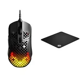 Produktbild: SteelSeries Aerox 5 Gaming-Maus – Ultraleichte 66 g – 9 programmierbare Tasten – Wasserbeständig nach IP54 – PC/MAC – FPS, MOBA, Battle Royale, MMOs, RPGs & QcK+ - Gaming-Mauspad - Stoff - Schwarz
