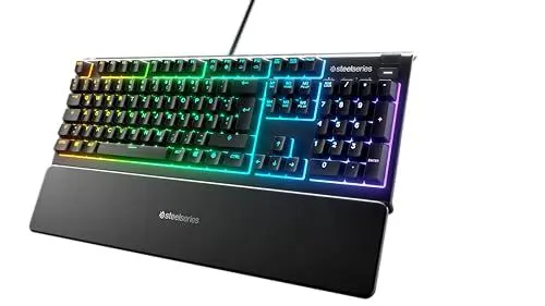 Produktbild: SteelSeries Apex 3 - Gaming Tastatur - 10-Zonen RGB-Beleuchtung - Premium magnetische Handballenauflage - Deutsches (QWERTZ) Layout