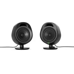 Produktbild: SteelSeries Arena 3 - Full-Range 2.0 Gaming-Lautsprecher – Fesselndes Audio – Intuitive Bedienung – 4-Zoll-Treiber – Kabelgebunden oder Bluetooth – 3,5-mm Aux-Anschluss – PC, Mac, Mobilgeräte, Black
