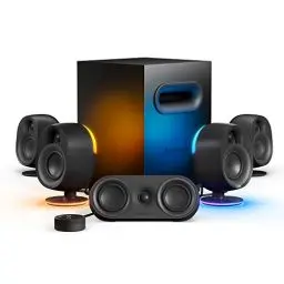 Produktbild: SteelSeries Arena 9 - 5.1-Gaming-Lautsprecher – 5.1 USB Surround-Sound – Kabellose hintere Lautsprecher, 2-Wege-Lautsprecherdesign, Subwoofer – Reaktive RGB – USB, BT – PC, Schwarz